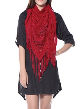women knitted triangular scarf in Red