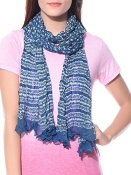 Blue block printed chiffon crinkle scarf