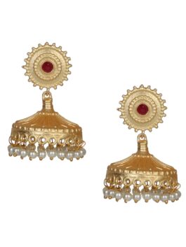 Evelyn Red Stone And Pearl Beaded Jhumka