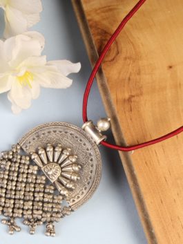 Silver Handcrafted Tribal Pendant necklace with ghoonghroo and Thread