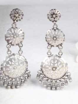 Silver  Handcrafted Layered Earrings  with ghoonghroo