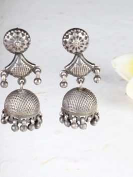 Silver  Handcrafted Layered Jhumka with ghoonghroo