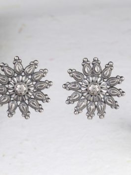 Silver  Handcrafted Floral Studs  Earrings