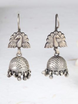 Silver  Handcrafted Mini Peacock Jhumka with ghoonghroo