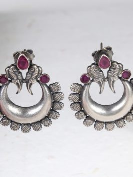 Silver  Handcrafted Earrings with Ruby Red Stone