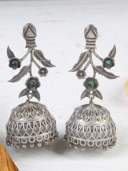 Silver Tone Tribal Handcrafted Floral Jhumka with Ghoonghroo