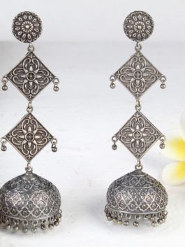 Silver Tone Handcrafted Layered  Jhumka with Ghoonghroo