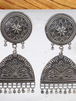 Silver Tone Handcrafted Earrings with Ghoonghroo