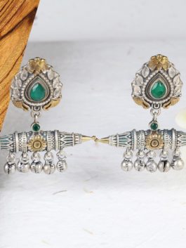 Dual  Tone Gold and Silver Finsh Handcrafted  Earrings with Ghoonghroo