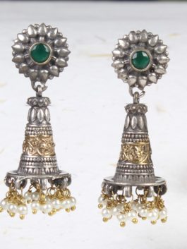 Dual  Tone Gold and Silver Finsh Handcrafted Jhumka with Ghoonghroo