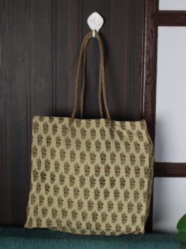 HAND BLOCK PRINTED COTTON  JHOLA BAG WITH JUTE LINING AND HANDLE