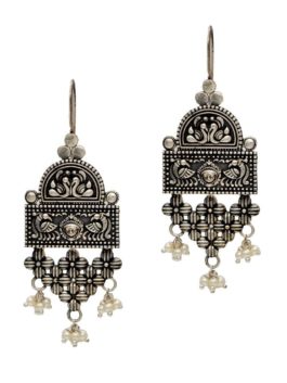 SILVER TONE TRIBAL EARRINGS WITH PEARLS