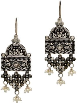 SILVER TONE TRIBAL EARRINGS WITH PEARLS