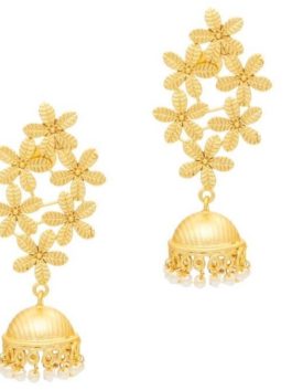 MATTE GOLD JHUMKI EARRINGS  WITH PEARLS