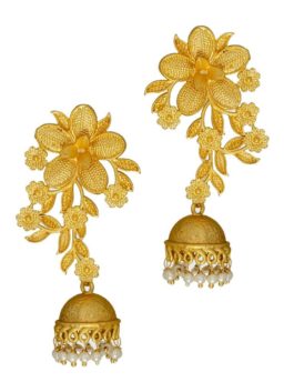 MATTE GOLD JHUMKI EARRINGS  WITH PEARLS