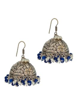 SILVER TONE JHUMKI  EARRINGS WITH PEARLS AND BEADS