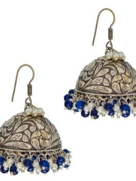 SILVER TONE JHUMKI  EARRINGS WITH PEARLS AND BEADS