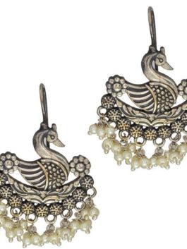 SILVER TONE PEACOCK EARRINGS WITH PEARLS