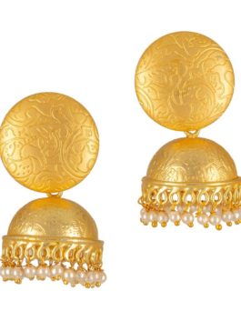 MATTE GOLD  JHUMKI EARRINGS  WITH PEARLS