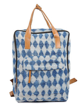 Indigo Hand-printed Cotton Rug and Leather Backpack