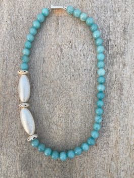 AQUA BLUE VINTAGE SILVER HANDCRAFTED BEADED NECKLACE