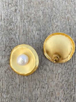 Gold Tone  Pearl Stud Earrings