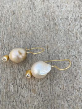 Gold Tone Drop Earrings With Baroque Pearls