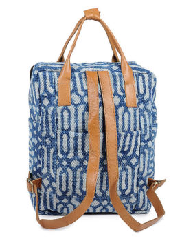 Indigo Hand-printed Cotton Rug and Leather Backpack