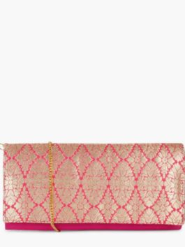 PINK BROCADE CLUTCH WITH CHAIN STRAP