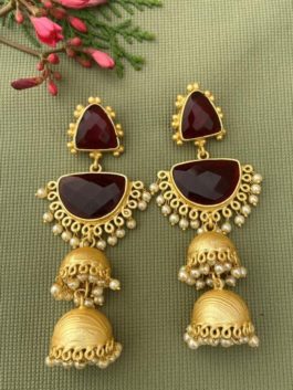 RED MATTE GOLD HANDCRAFTED  EARRINGS