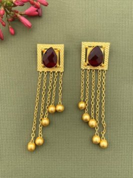 RED  MATTE GOLD HANDCRAFTED  EARRINGS