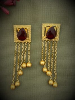 RED  MATTE GOLD HANDCRAFTED  EARRINGS