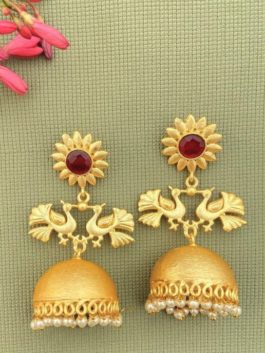 RED MATTE GOLD HANDCRAFTED  JHUMKI EARRINGS