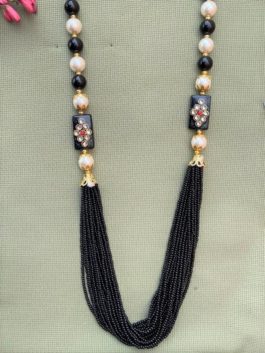 BLACK  HANDCRAFTED  BEADED LONG NECKLACE